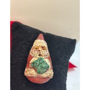 Vintage Santa Claus-Themed Brooch Pin With gift in hand